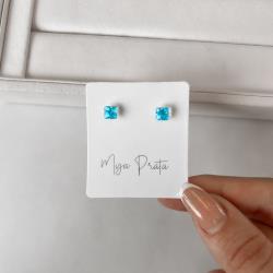 Brinco zircônia quadrada azul 5mm