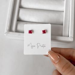 Brinco zircônia quadrada cereja 5mm