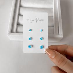 Trio zircônias quadradas 3, 4 e 5mm azul