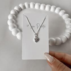 Colar pingente coração desenho trevo 9mm 45cm