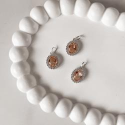 Pingente zircônia oval rose com cravejado 15mm