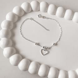 Pulseira entremeio bolas com pingente coração vazado 11mm