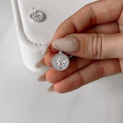 Pingente medalha São Bento cravejada 14mm