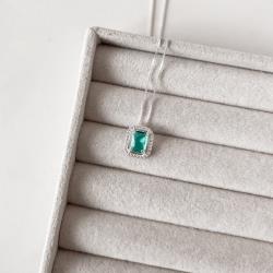 Colar zircônia retangular acqua com cravejado 13mm 45cm