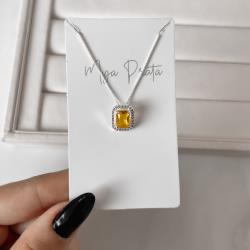 Colar zircônia retangular amarela com cravejado 13mm 45cm