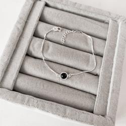 Pulseira entremeio pedra ônix 7mm v15 16cm com alongadora