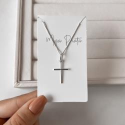 Colar pingente cruz palito 21mm 45cm