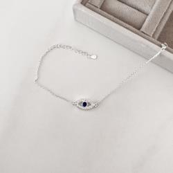 Pulseira entremeio olho grego cravejado detalhe zircônia azul 16mm