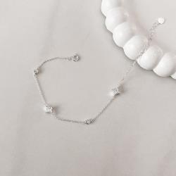 Pulseira entremeio zircônias redonda 3mm e losango 6mm