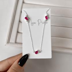 Colar entremeios zircônia oval cereja e redonda cristal 11mm 40+5cm