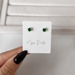 Brinco zircônia redonda esmeralda 5mm