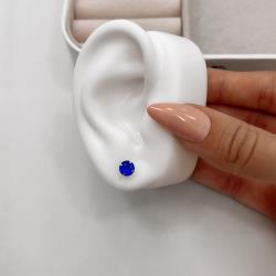 Brinco zircônia redonda azul bic 6mm