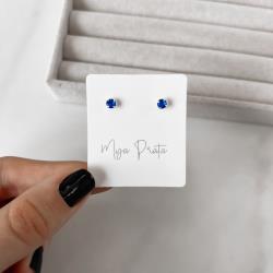 Brinco zircônia redonda azul bic 4mm