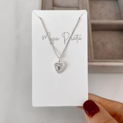 Colar pingente coração cravejado detalhe zircônia coração 11mm 45cm