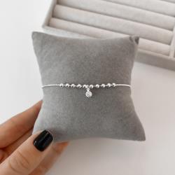 Pulseira entremeio bolas 3mm pingente zircônia redonda