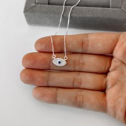 Colar entremeio olho grego navete cravejado 12mm v12 45cm