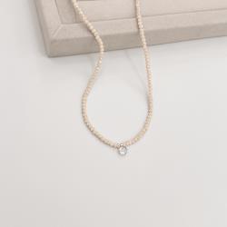 Colar cristal nude irisado 3mm pingente zircônia 6mm 40+5cm