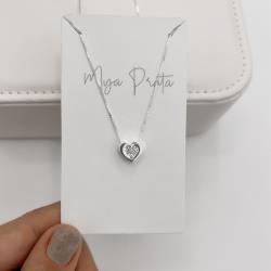 Colar coração detalhe cravejado 9mm 40cm