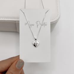 Colar pingente coração com cruz cravejada 11mm 45cm