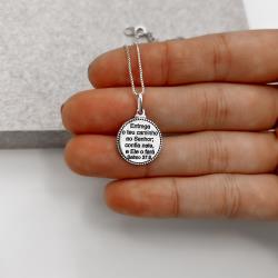 Colar pingente medalha Salmo 37:5 envelhecido 15mm 45cm