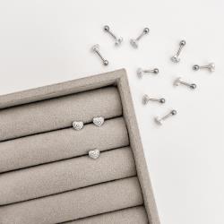 Piercing haste coração cravejado 6mm