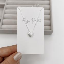 Colar coração riscado 11mm 45cm