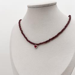 Choker cristal roxo transparente 3mm pingente zircônia coração rubi 6mm 40+5cm