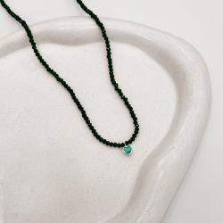 Choker cristal verde escuro 3mm pingente zircônia coração turquesa 6mm 40+5cm