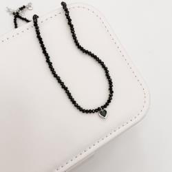 Choker cristal preto 3mm pingente zircônia coração ônix 6mm 40+5cm