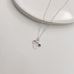 Colar entremeio círculo pingentes coração vazado cravejado, zircônias rosa e roxo corrente cadeadinho 40+5cm