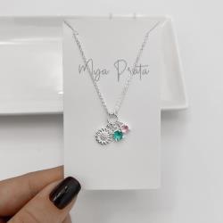 Colar entremeio círculo pingentes flor, zircônias rosa e acqua corrente cadeadinho 40+5cm