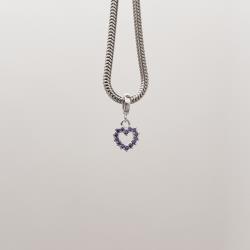 Berloque pingente coração vazado cravejado lilás 8mm
