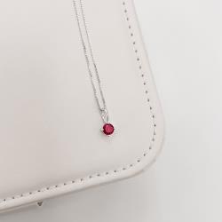 Colar pingente zircônia redonda cereja 5mm 40cm