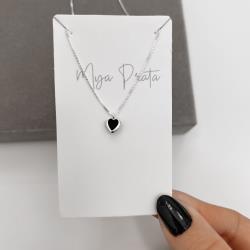 Colar zircônia coração ônix embutida 6mm 40cm