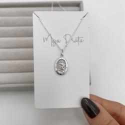 Colar pingente medalha dupla face Santo Expedito e cruz 16mm corrente cadeadinho 45cm