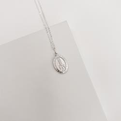 Colar pingente medalha dupla face Nsa. Sra. de Fátima e cruz 16mm corrente cadeadinho 45cm