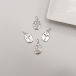 Pingente medalha dupla face Santa Rita de Cássia e cruz 16mm 