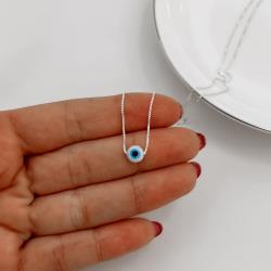 Colar olho grego redondo madrepérola 6mm 40cm