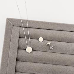 Conjunto brinco e colar círculo perolado resina 10mm 45cm