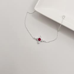 Pulseira entremeio flor com zircônias cristal e cereja 14mm