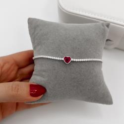 Pulseira Riviera 1.9 com zircônia coração rubi 16cm com alongadora