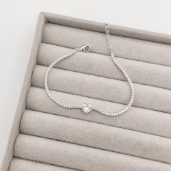 Pulseira Riviera 1.9 com zircônia coração cristal 16cm com alongadora