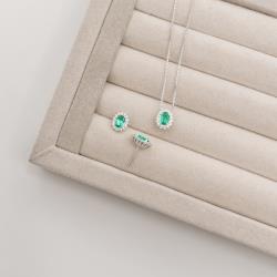 Conjunto brinco e colar zircônia oval acqua com cravejado 10mm 45cm