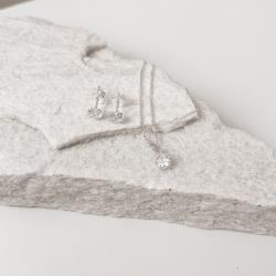 Conjunto brinco e colar zircônia redonda 5mm 40cm