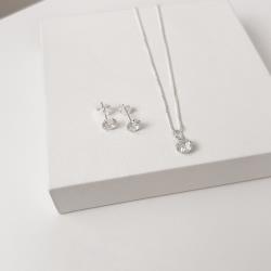 Conjunto brinco e colar zircônia redonda 6mm 40cm