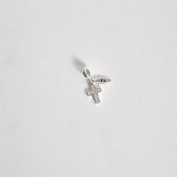 Berloque pingente cruz cravejada com placa escrito fé