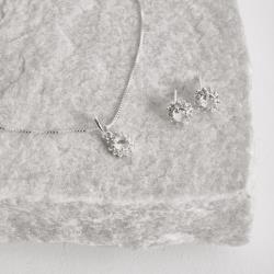 Conjunto brinco e colar zircônia redonda cristal com cravejado 7mm 45cm