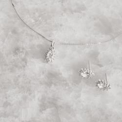 Conjunto brinco e colar zircônia navete cristal com cravejado 9mm 45cm