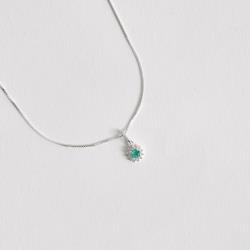 Colar pingente zircônia redonda acqua com cravejado 7mm 45cm