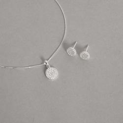 Conjunto brinco e colar círculo todo cravejado 10mm 45cm